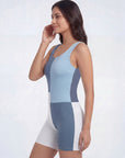 Three-Tone Padded Above-Knee Colour Block Swimsuit