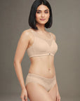 Full Coverage Padded Bra and Mid Rise Brief With Lace Detailing