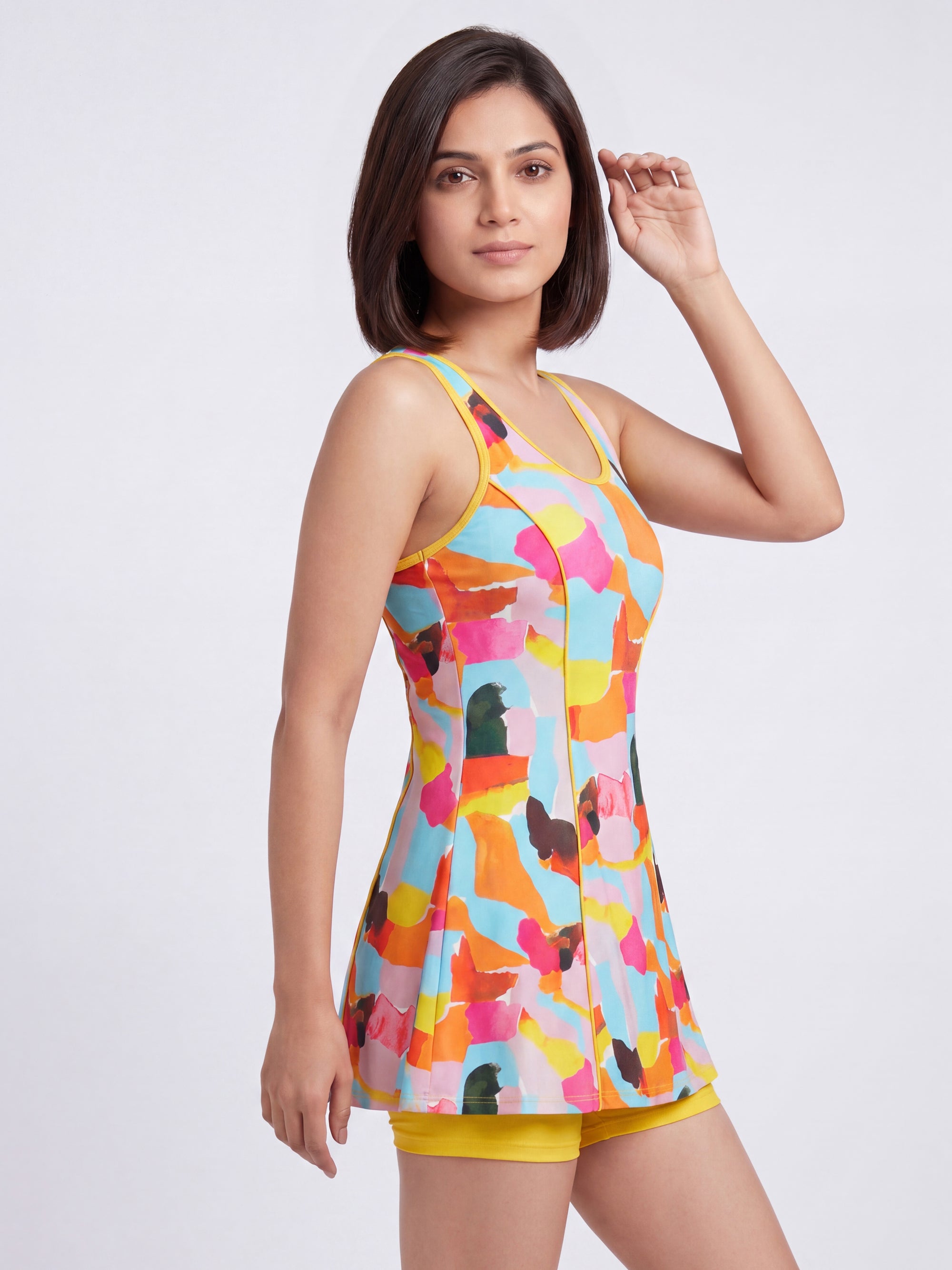 Flowy Racerback Swim Dress with Built-In Shorts