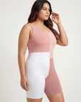 Three-Tone Padded Above-Knee Colour Block Swimsuit