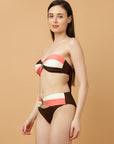 Colour Block Padded Bandeau Bikini Set