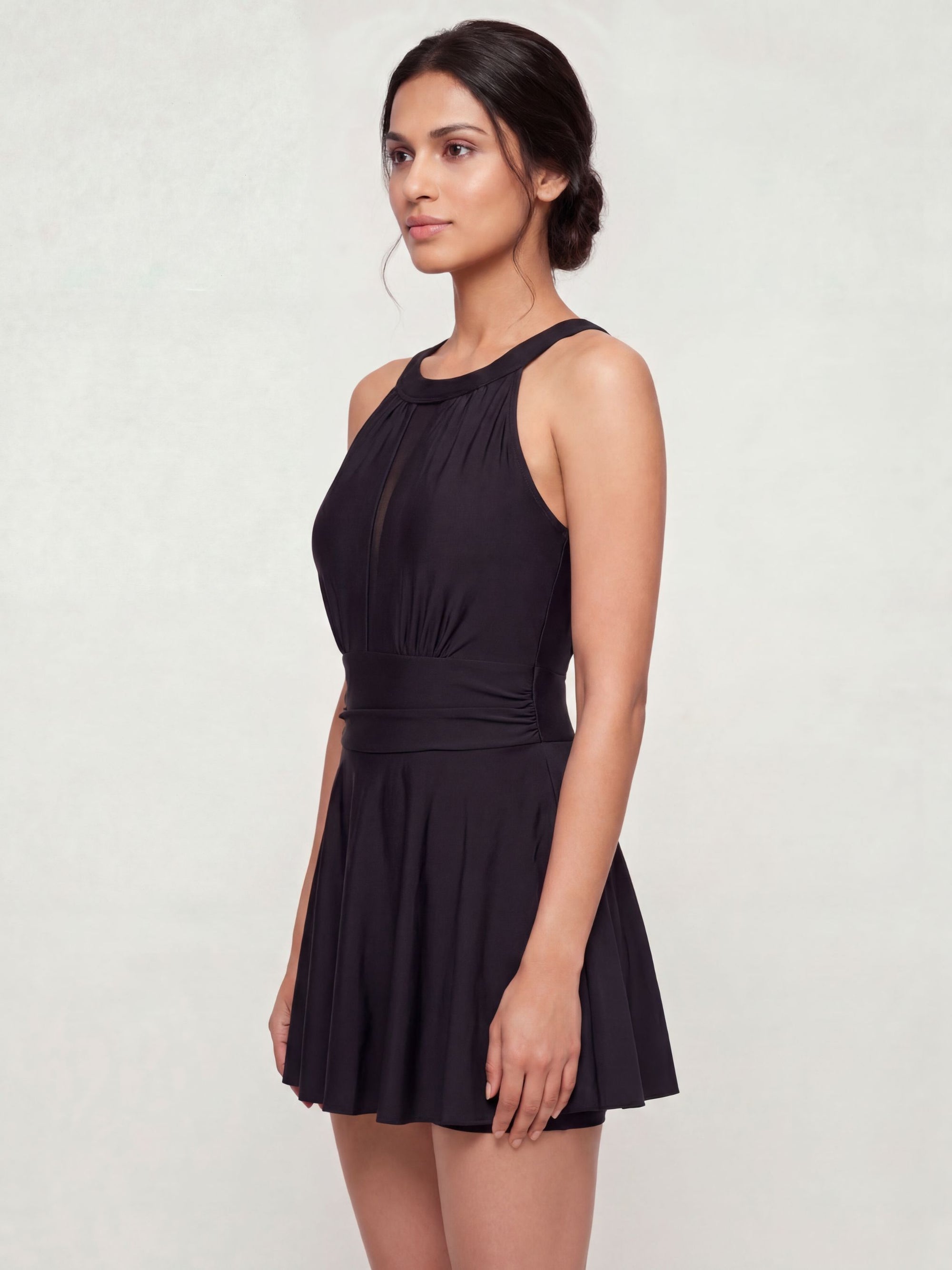 Mesh Detail Removable Pad Swim Dress with Shorts