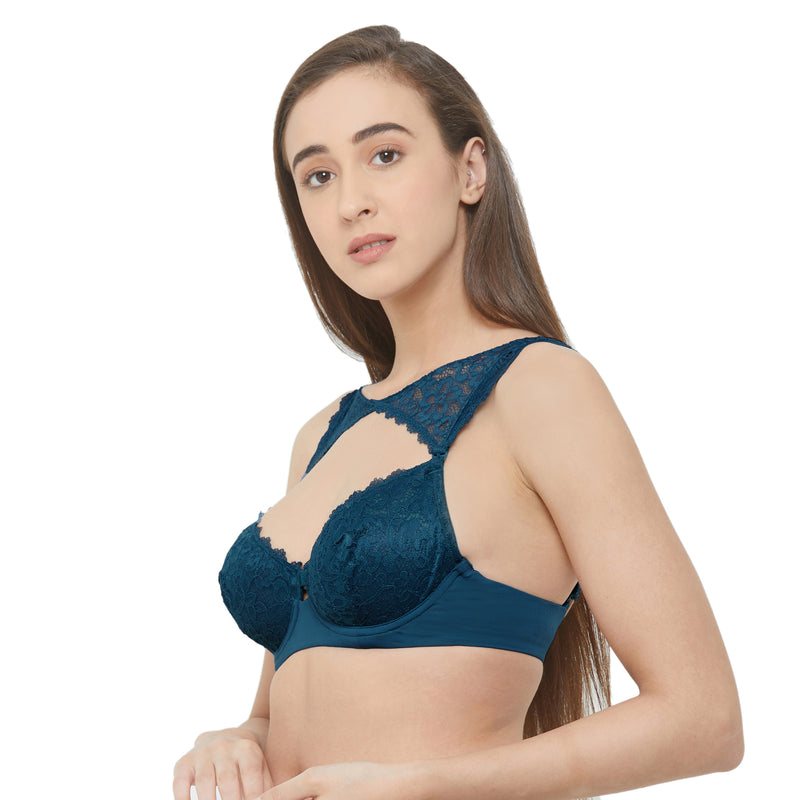 Medium Coverage Non Padded Wired Demi Cup Bra with Detachable Lace Harness-FB-545