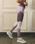 High-Waist Compression Waistband Ankle-Length Leggings with Tri-Color Block-AT-16