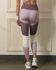 High-Waist Compression Waistband Ankle-Length Leggings with Tri-Color Block-AT-16