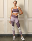 High-Waist Compression Waistband Ankle-Length Leggings with Tri-Color Block-AT-16