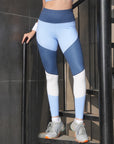 High-Waist Compression Waistband Ankle-Length Leggings with Tri-Color Block-AT-16