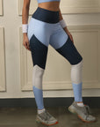 High-Waist Compression Waistband Ankle-Length Leggings with Tri-Color Block-AT-16