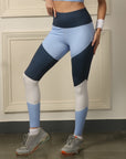 High-Waist Compression Waistband Ankle-Length Leggings with Tri-Color Block-AT-16