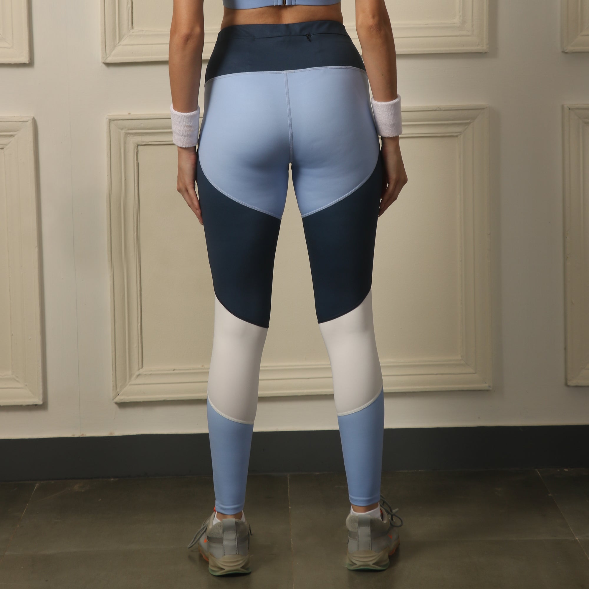 High-Waist Compression Waistband Ankle-Length Leggings with Tri-Color Block-AT-16