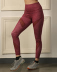 High Waist Ankle Length Sports Leggings with Mesh Panel and Quick Dry-AT-10