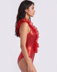 One-Shoulder Diagonal Ruffle Shimmer Monokini