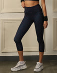 High waist 3/4th Length Capri Sports Leggings with Mesh Side Pockets-AT-11