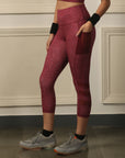 High waist 3/4th Length Capri Sports Leggings with Mesh Side Pockets-AT-11