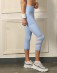 High waist 3/4th Length Capri Sports Leggings with Mesh Side Pockets-AT-11