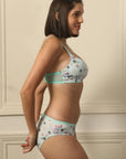 Medium Coverage Padded Non Wired Printed Bra with Mid Rise Full Coverage Printed Lacy Brief Panty SET FB-552/ FP-1552