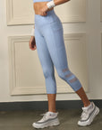 High waist 3/4th Length Capri Sports Leggings with Mesh Side Pockets-AT-11