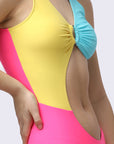 Colour Blocked Monokini Swimsuit with Front Cut-AQS-21