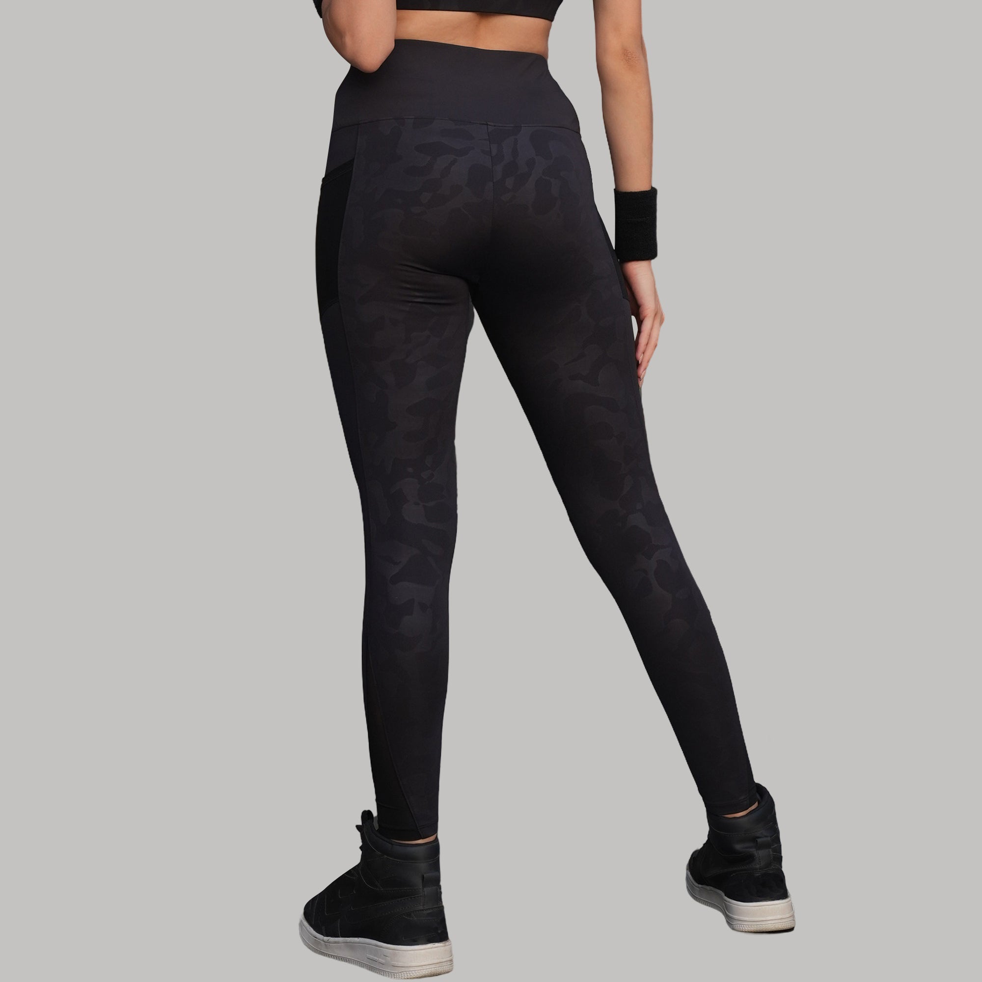 High-Waist Ankle-Length Comprassion Quick Dry Embossed Sports Leggings-At-13