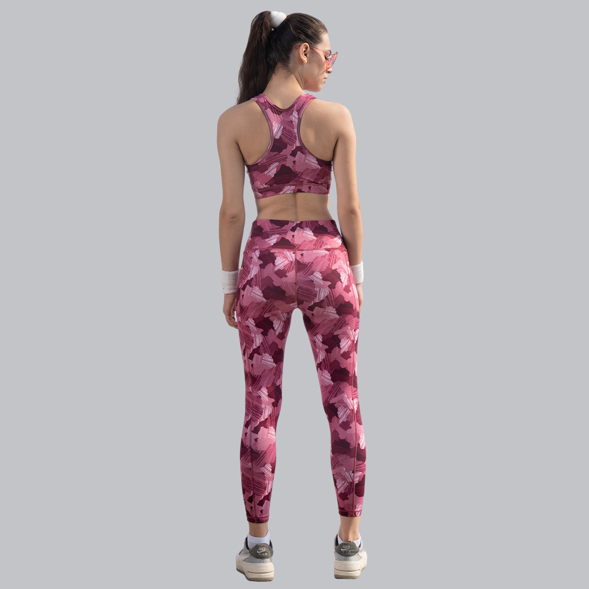 Set of Medium Impact Racerback Sports Bra with High Waist Ankle Length Sports Leggings With Pocket SET AT-3 AT-4