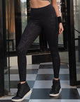 High-Waist Ankle-Length Comprassion Quick Dry Embossed Sports Leggings-At-13