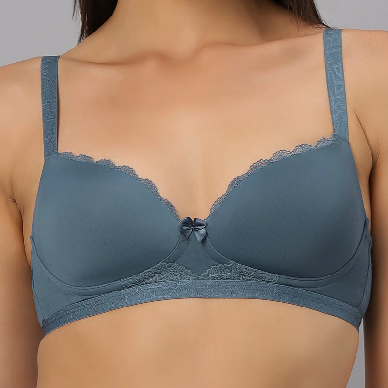 Padded Non-Wired Medium Coverage Lace Design T-shirt Bra-FB-560