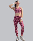 Set of Medium Impact Racerback Sports Bra with High Waist Ankle Length Sports Leggings With Pocket SET AT-3 AT-4