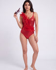 One-Shoulder Diagonal Ruffle Shimmer Monokini