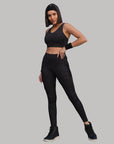 High-Waist Ankle-Length Comprassion Quick Dry Embossed Sports Leggings-At-13