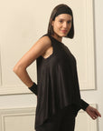 Boat Neck Coverup Tee with Back Slit and Tie-AT-18