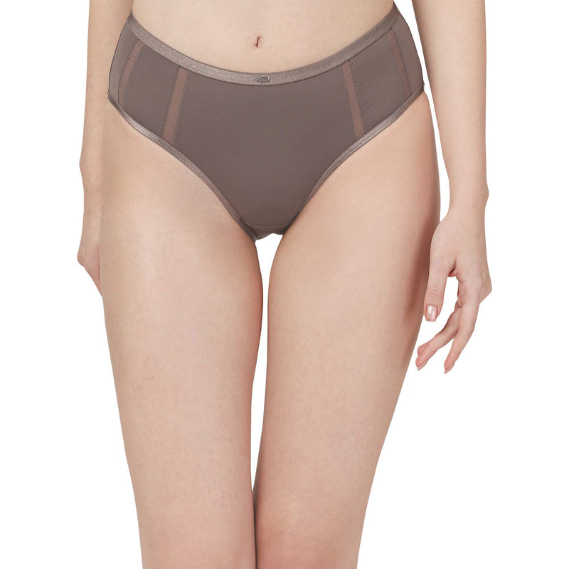 High Waist Full Coverage Mesh Panelled Brief-COMBO