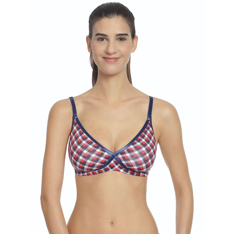 Checked Print Cross Over Non-Padded Non-wired bra-CB-403