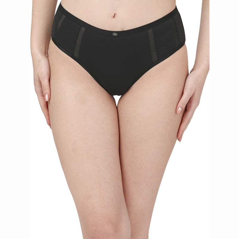 High Waist Full Coverage Mesh Panelled Brief-COMBO