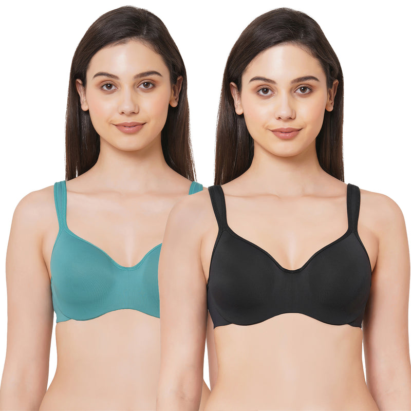 Full coverage Sweetheart neckline padded wired Bra-CB-130-Black & Teal –  SOIE Woman