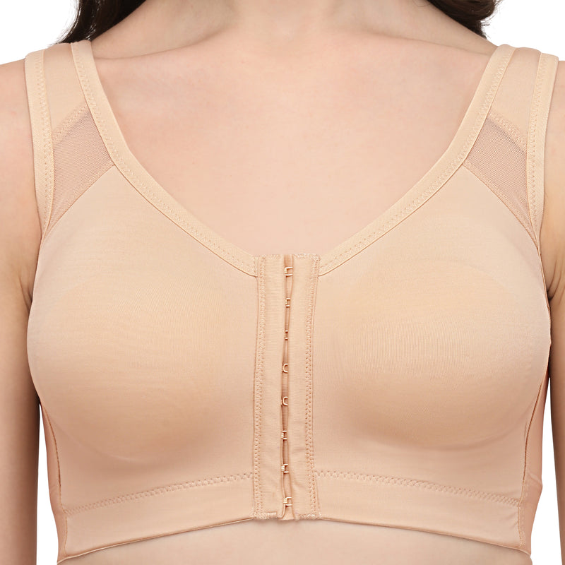 Bigersell Cozy Bra Front Snap Closure V-Neck Wire-Free Bra Support