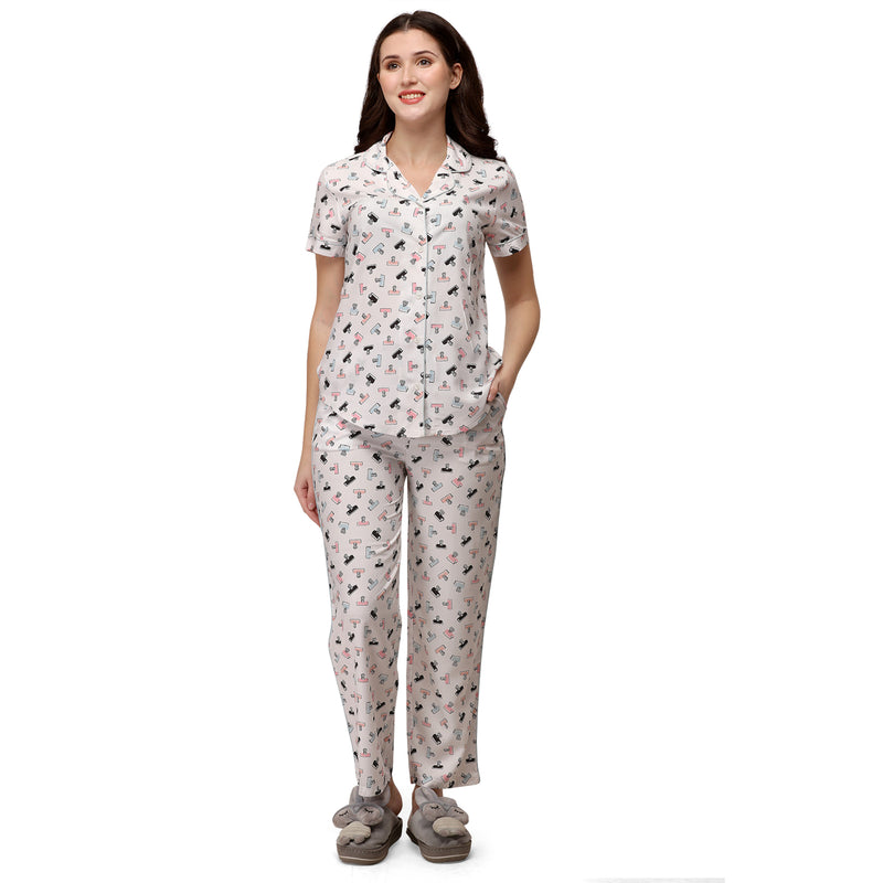 Half sleeve printed Shirt and Pyjama coordinate set with Pockets-NT-124 R-3