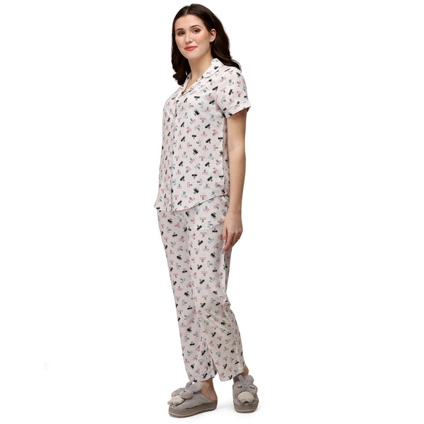 Half sleeve printed Shirt and Pyjama coordinate set with Pockets-NT-124 R-3