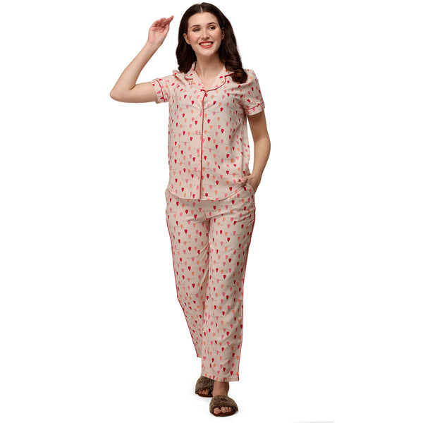 Half sleeve printed Shirt and Pyjama coordinate set with Pockets-NT-124-R-1