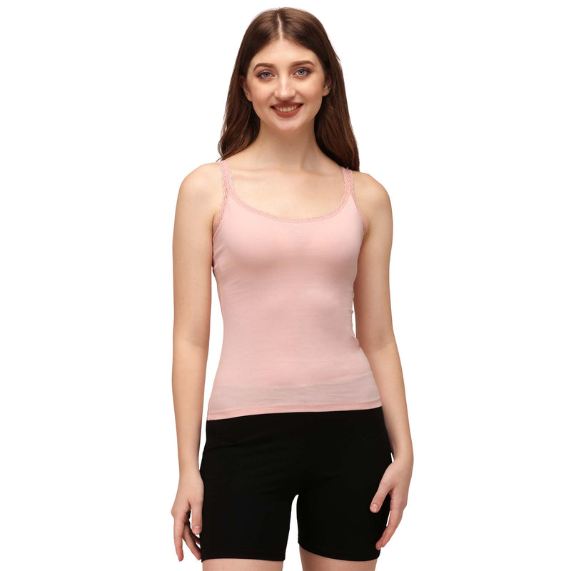 Cotton Spandex Camisole with Lace Detailing-SC-9