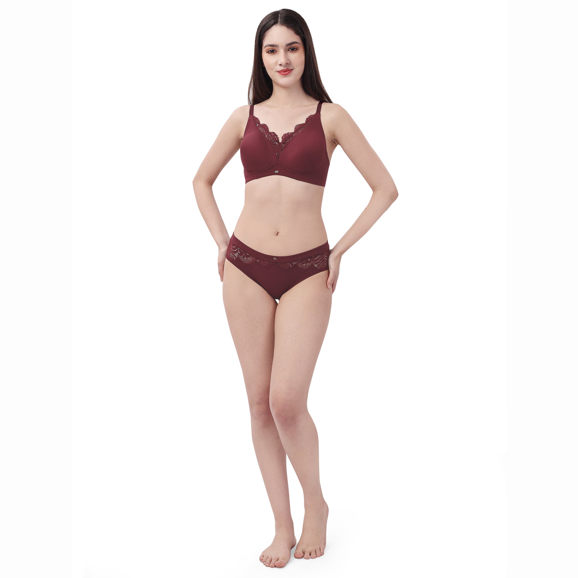 Non Padded Non Wired Lace Bra with Full Coverage High Waist Brief SET 706-1706