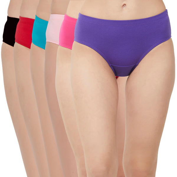 High Rise Full Coverage Solid Colour Cotton Stretch Hipster Panty (Pack of 6)-6FCB-19