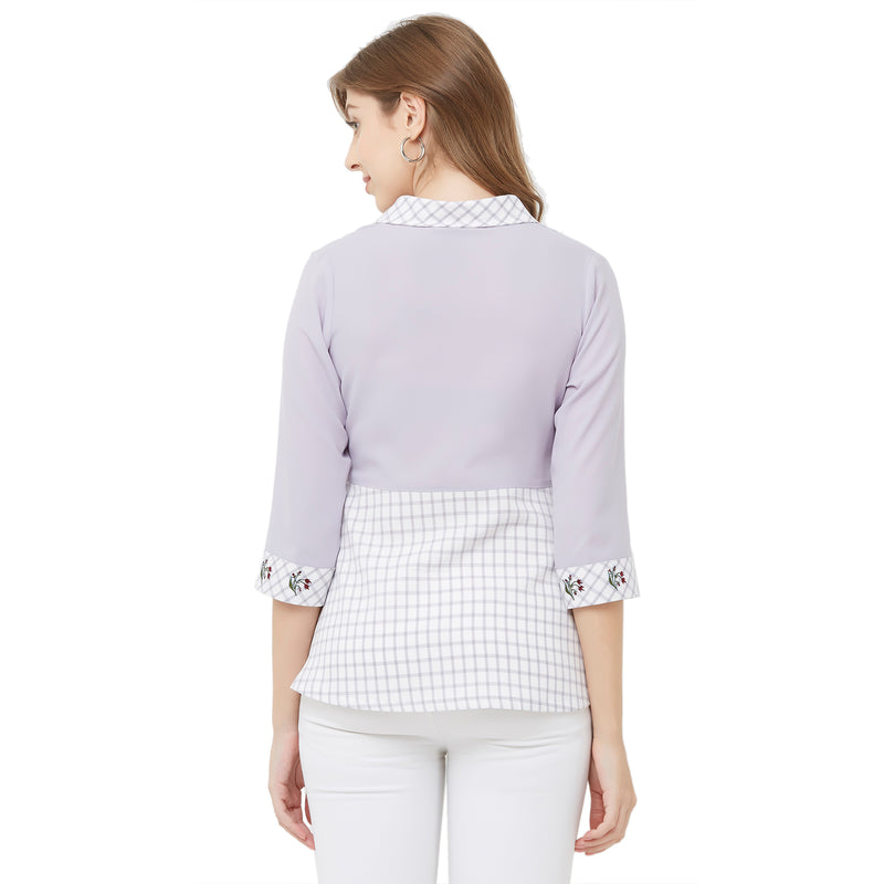 Tie Up Checquered Top-8554(B)-LILAC