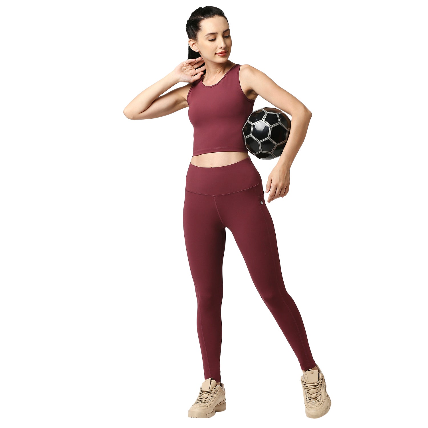 Set of Sleeveless Sports Crop Top and High Waist Ankle Length Sports Leggings With Pockets Set AT-5 AT-2