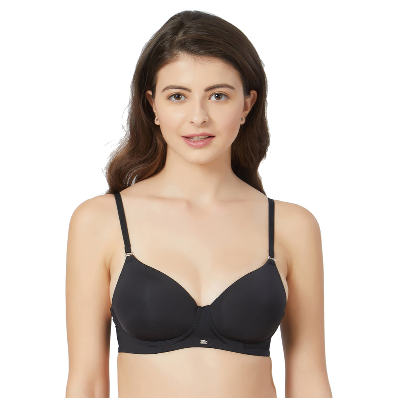 Jockey Under wired Padded Black Color T-Shirt Bra With Detachable