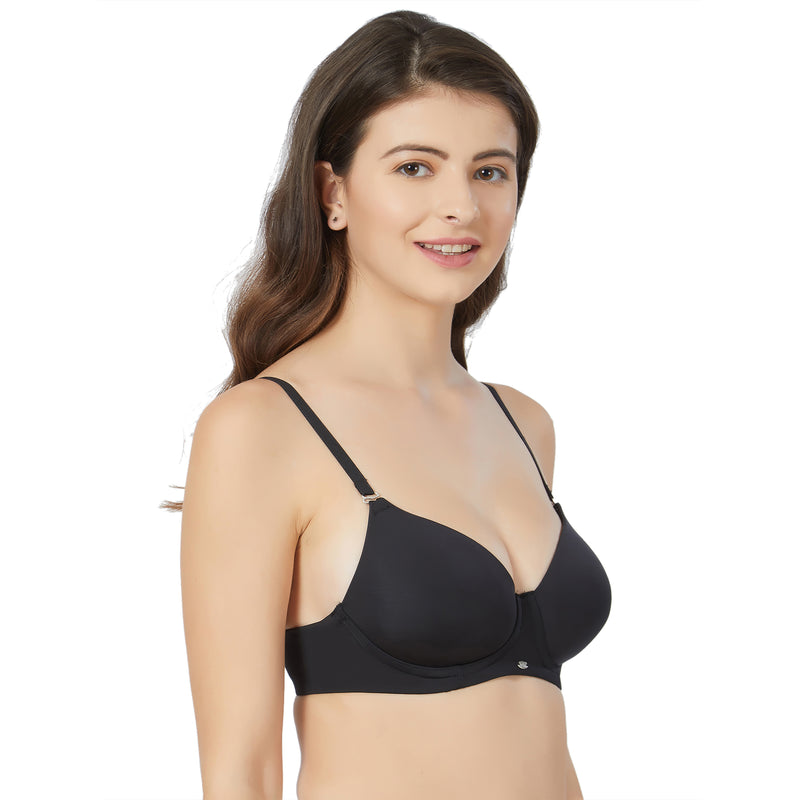 Semi/Medium Coverage Padded Non-Wired T-shirt Bra with Detachable Straps-CB-125