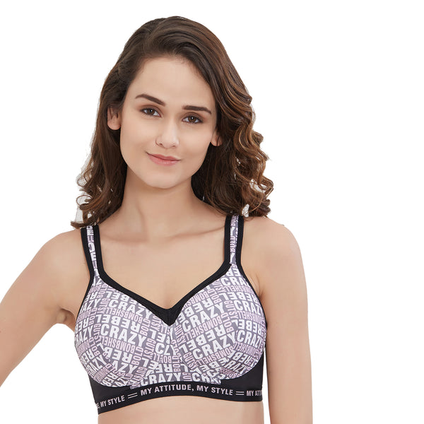Lightly Padded Non Wired Funky Typography Print Sports Bra-CB-909