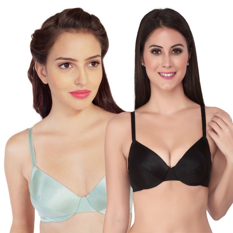 Semi Coverage Non Padded Wired Satin Seamed Bra (PACK OF 2)-COMBO
