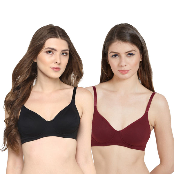 Semi Coverage Encircled Non Padded Non Wired Bra With Detachable Straps  (PACK OF 2)-COMBO CB-324