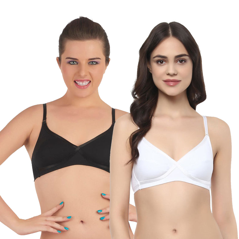 Semi Coverage Non-Padded Non-wired Cross Over Seamless Bra (PACK OF 2)
