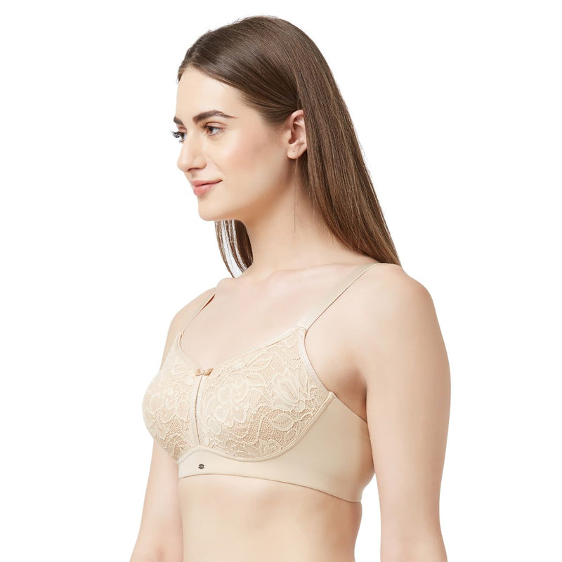 Buy SOIE Full Coverage Padded Non-Wired Lace Bra-Crimson online